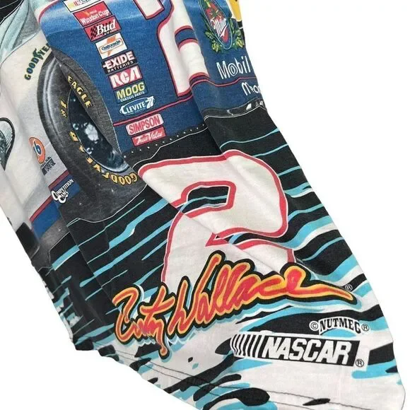 Vintage 90s Rusty Wallace Nascar All Over Print Chase Authentics T-shirt Mens L